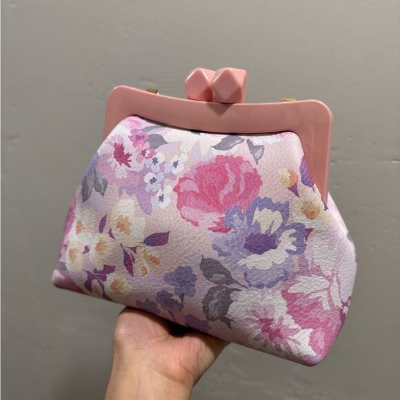 Floral Print Cowhide Leather Handmade Acrylic Frame Clutch Bag, 3 Straps Style - Picture 8 of 14